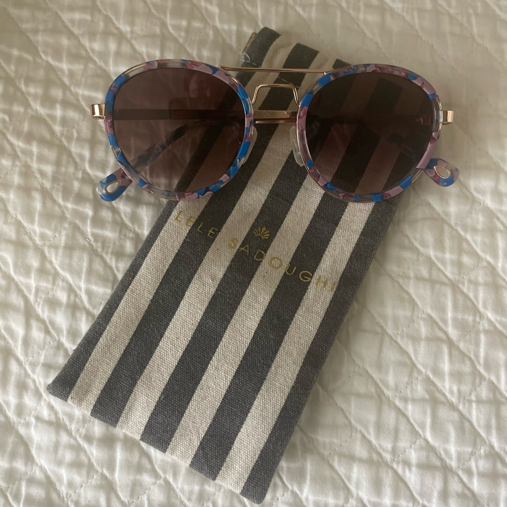 NEW Lele Sadoughi sunglasses. With case. Blue and pink detail. Retail $165